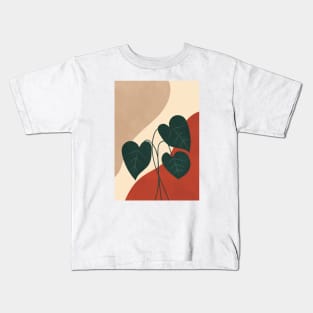 Botanical Anthurium Plant, Mid century, Modern Art, Gallery Wall, Neutral Beige Print Kids T-Shirt